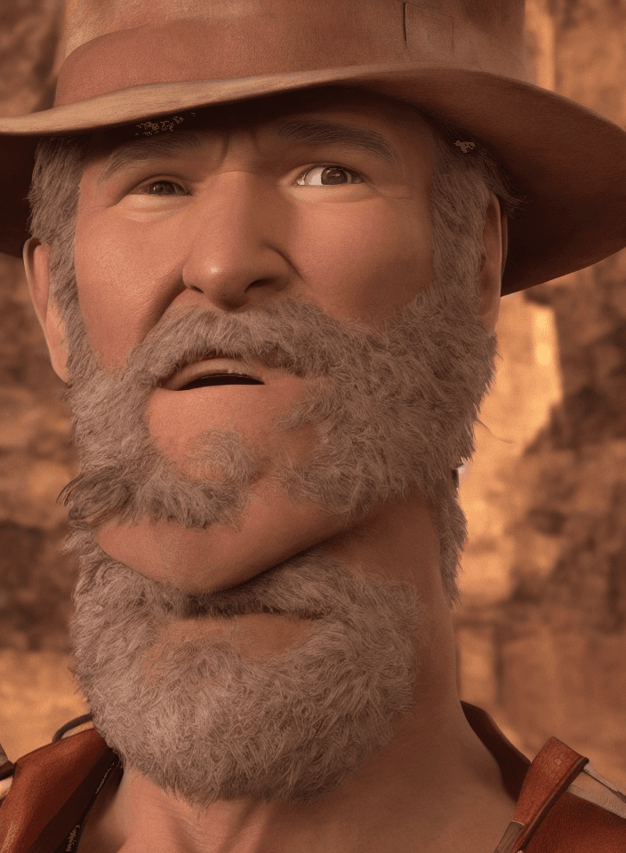 AI generated: A hyperreal portrait of Robin Williams as Indiana Jones, in the Temple of Doom, Utilize Unreal Engin...