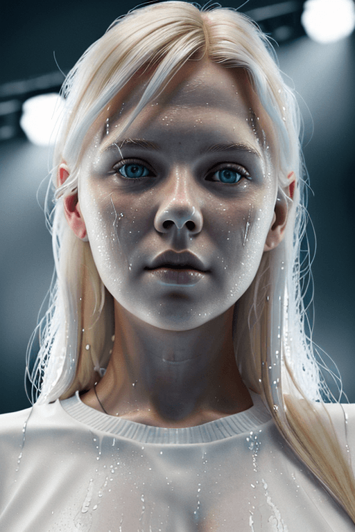 AI generated: Portrait of a young Nordic woman, close-up, low angle, full body, blonde hair, pale eyes (maximum de...