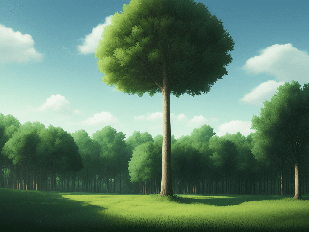 AI generated: Illustration of a plain with trees. light, day, view of a sky, video game, green, 16:9