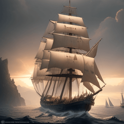 AI generated: Photo of a ultra realistic sailing ship, dramatic light, pale sunrise, cinematic lighting, battered,...