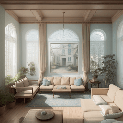 AI generated: High resolution photography interior design, dreamy sunken living room conversation pit, wooden floo...