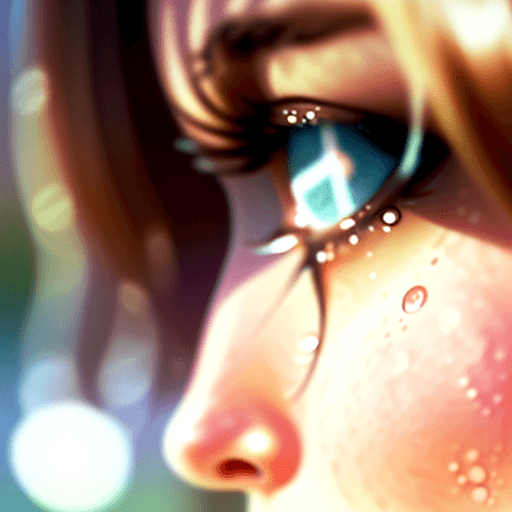 AI generated: Close-up photo of a girl with a pretty face, tears rolling down her cheeks, morning fresh, film grai...