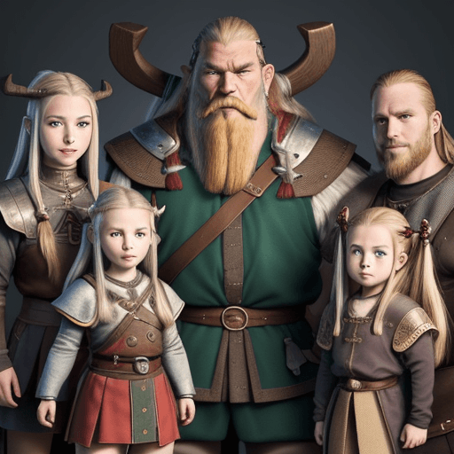 AI generated: anime, epec imege, great qualitie, family photo, one dwarf girl 4'3, 16 years old, growing up in a v...