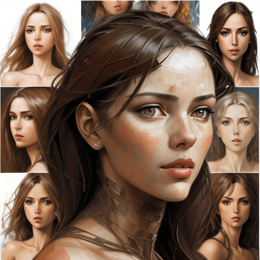 AI generated: a collage of women's faces in mosaic, in the style of andrew atroshenko, peter gric --ar 73:109 --st...