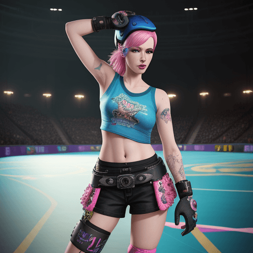 AI generated:  A very pretty lady doing roller derby ,hyperrealism, photorealistic, 8k, unreal engine --ar 9:16 --...