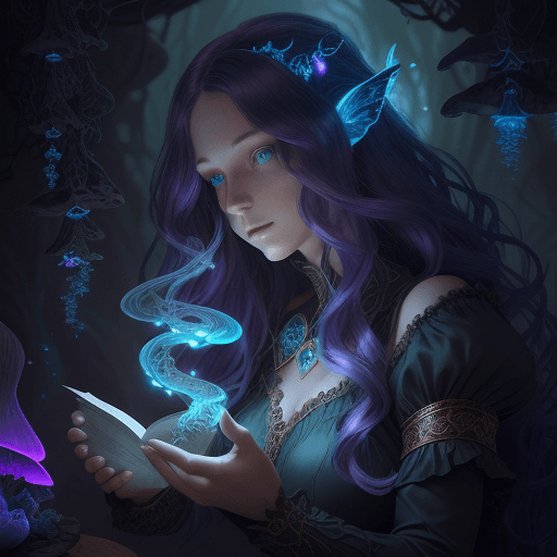AI generated: Alayna Lemmer, fantasy, (female with long wavy hair), (intricate details, darkness) BREAK (biolumine...
