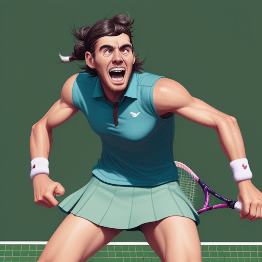 AI generated: Man, in the style of playful cartoon illustrations, tennis art, realistic and hyper-detailed renderi...
