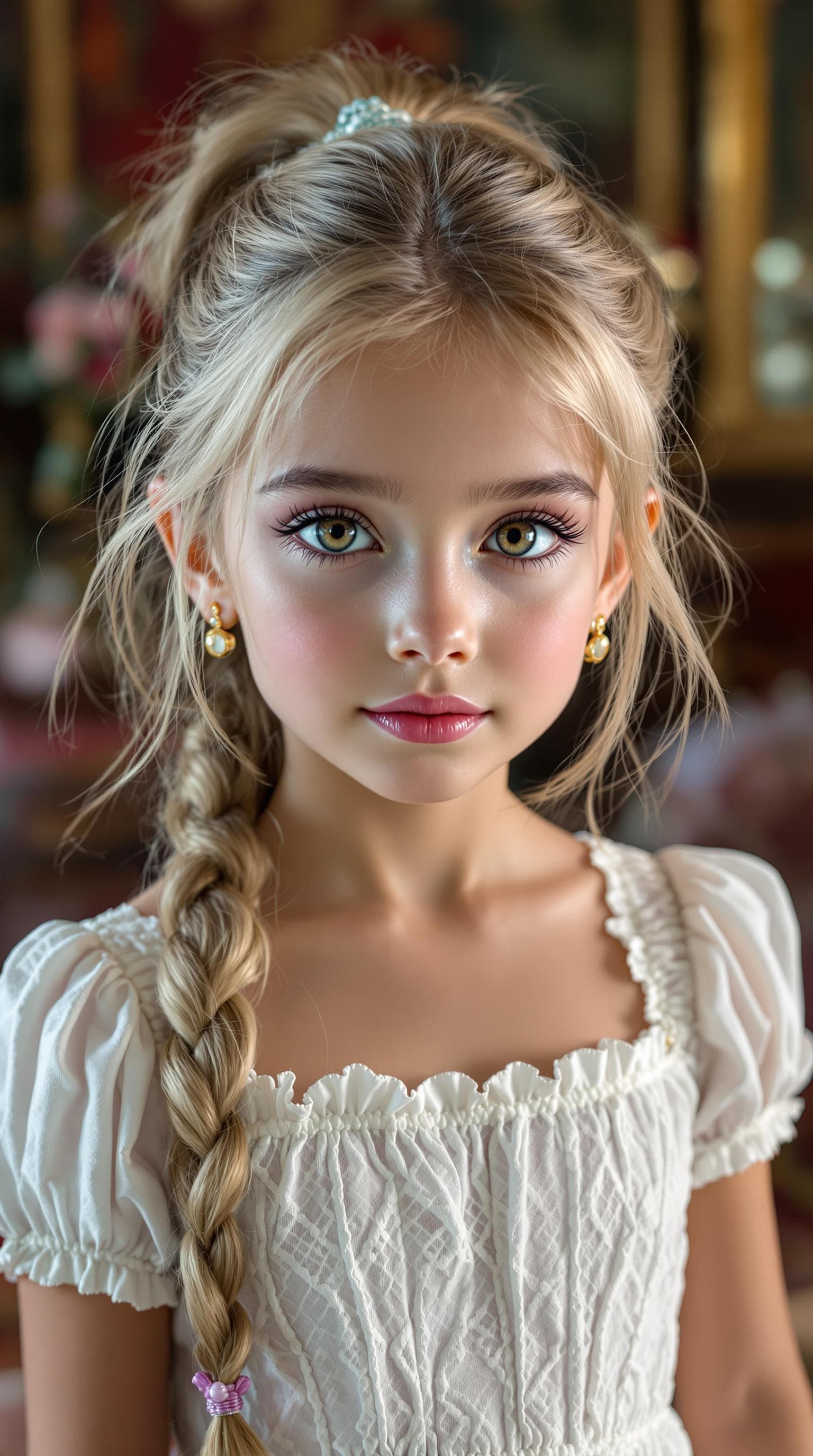 AI generated: a professional photo of a exceptionally beautiful girl in the world (age 7), (seven year old), highl...