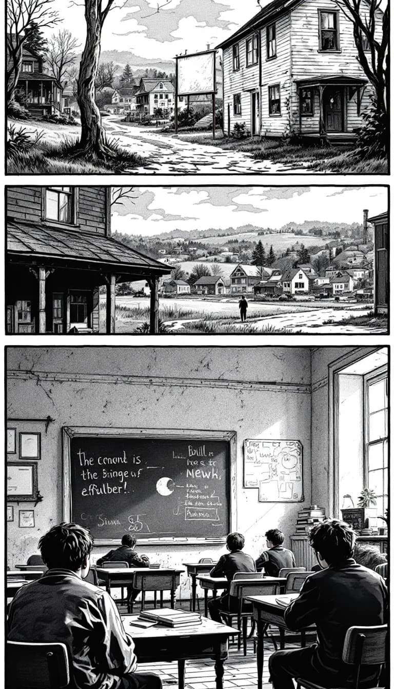 AI generated: An image in a Victorian Penny Dreadful comic of a Black-and-white images of rural New Hampshire, int...