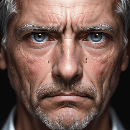 AI generated: 
“Portrait photography, a highly detailed close-up of a man who looks hesitantly to the right, his e...