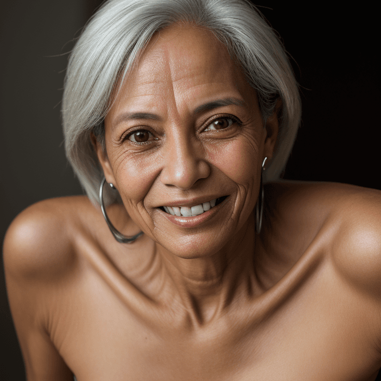 AI generated: hyper realistic headshot photo of a 50 year old brasilian (woman 1.5), slim, skinny, looking into th...