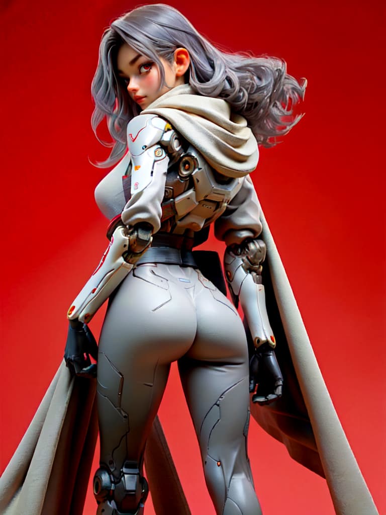 AI generated: 1girl, android, (grey cybersuit), (grey upper armor), mechanical arms, machinery, prosthesis silver ...
