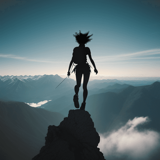 AI generated: silhouette of a freespirited hiker on top of a mountain, with a lot of detail, high quality image, c...
