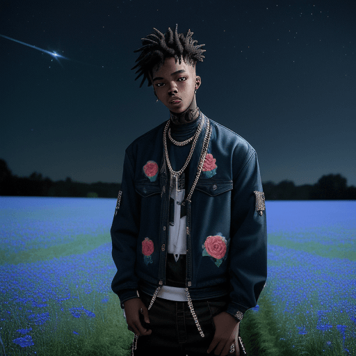 AI generated: The photo of a young man who is a rapper, He has a hip-hop and drippy style of dress. He's standing ...