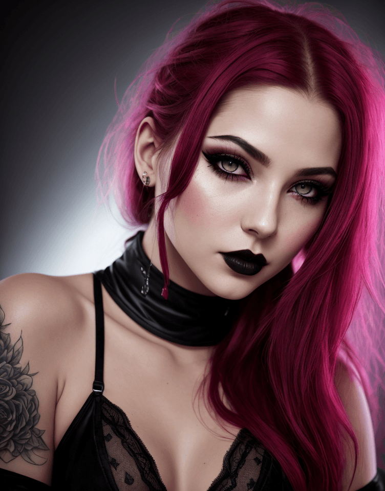 AI generated: {Velvet Velour} 18 y.o. in lingerie, vampire the masquerade bloodlines style, [ (smeared mascara:1.1...