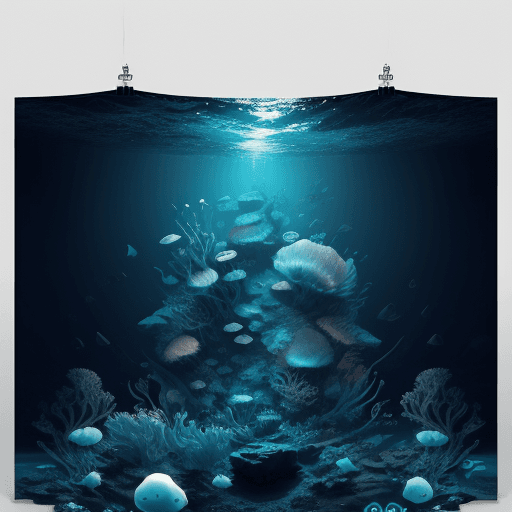 AI generated: A rock band stands in the deep sea playing music with synthesizers and drum machines, white jellyfis...