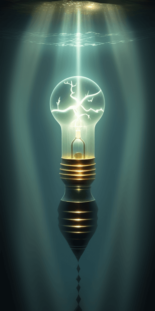 AI generated: (16k 4d rfktrstyle A delicate light bulb with hammer head shark swimming inside it), druidic nature ...