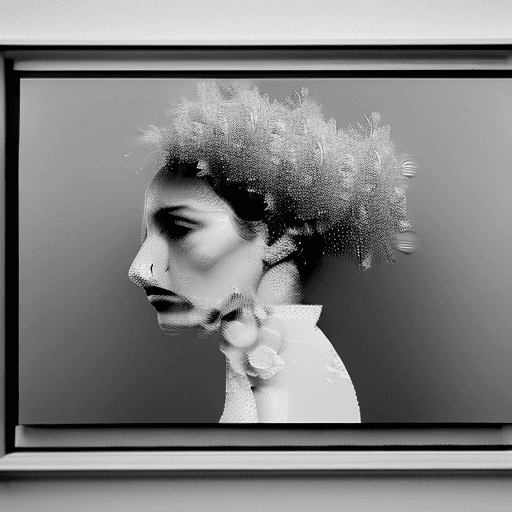 AI generated: A painting of a woman with flowers in her hair, by Petros Afshar, painting on grey scale face, disso...