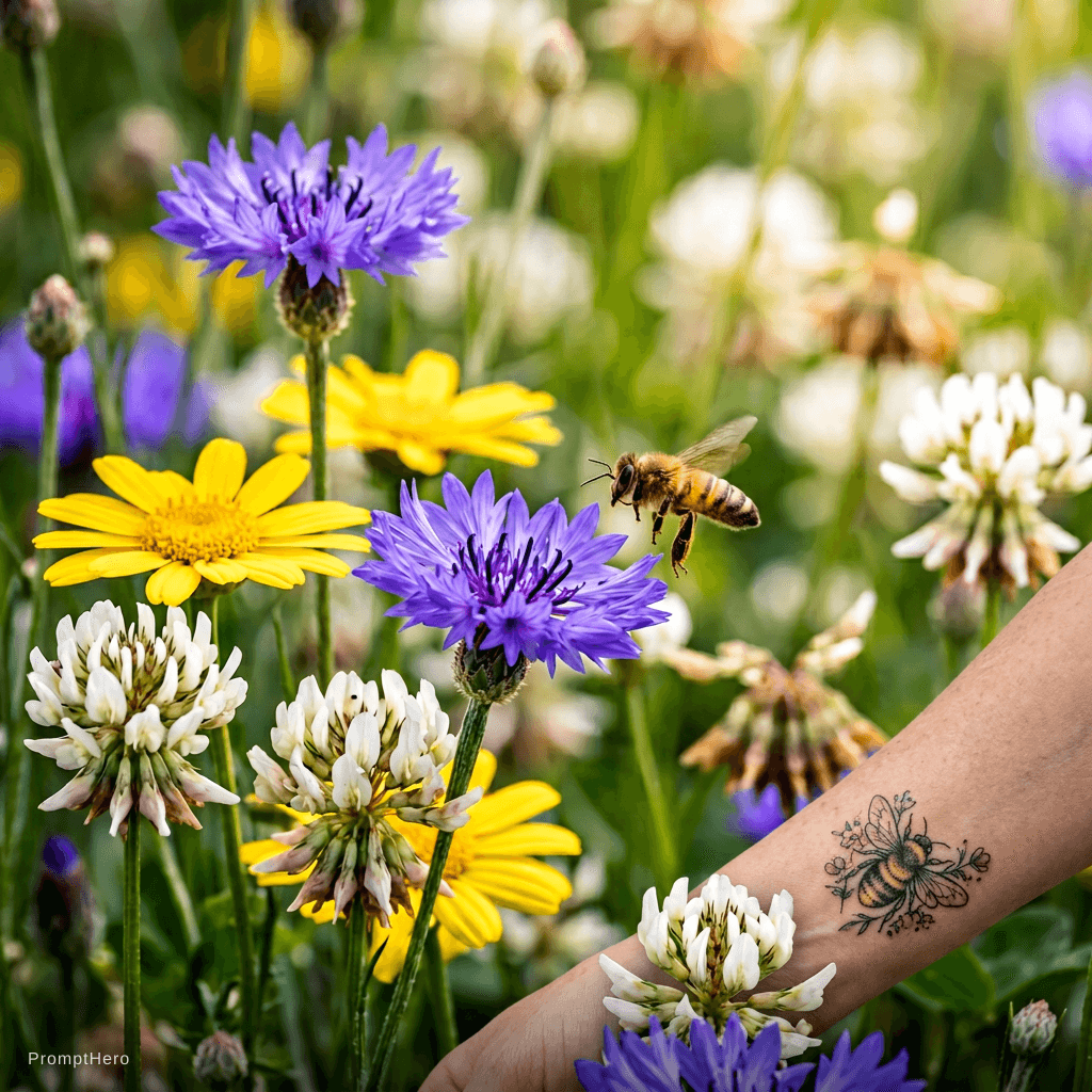 AI generated: Wild flowers with a bee 
