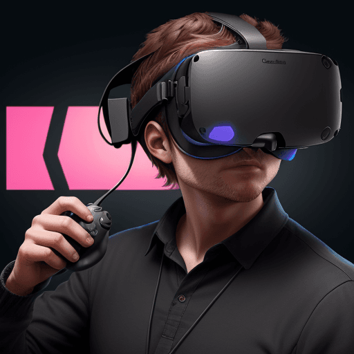 AI generated: person using the oculus rift quest 2, in his hands he has a joystick