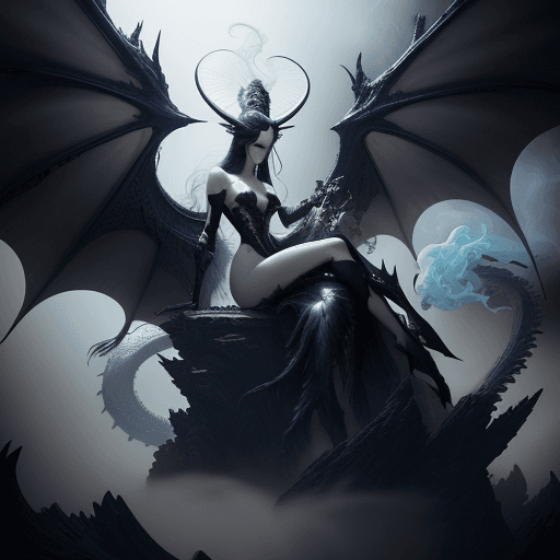 AI generated: darkness beautiful royal huge dragon with long black windblown hair and scale wings, Magic the gathe...