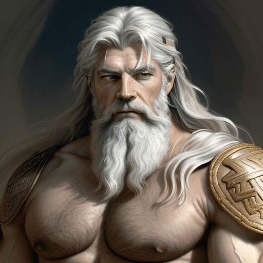 AI generated: painted portrait of rugged zeus, god of thunder, greek god, white hair, masculine, mature, handsome,...