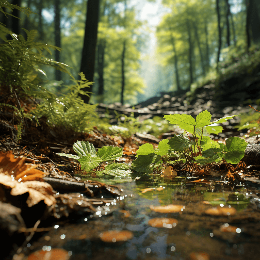 AI generated: Depict the gentle rustle of leaves as a breeze stirs through the forest, creating a dynamic and live...