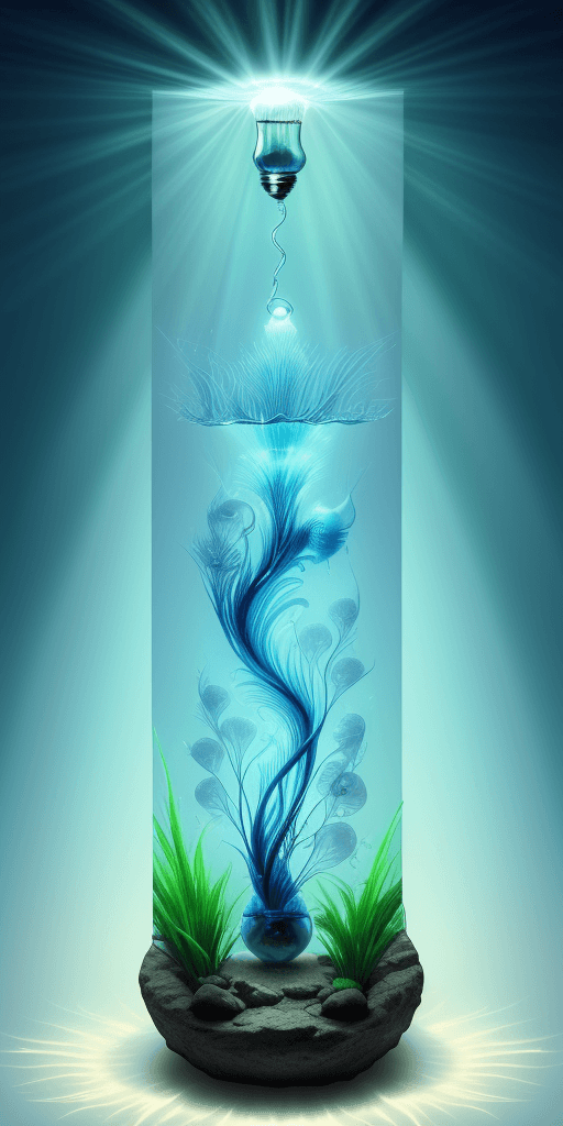 AI generated: (16k 4d rfktrstyle A delicate light bulb with Siamese fighting fish swimming inside it), druidic nat...