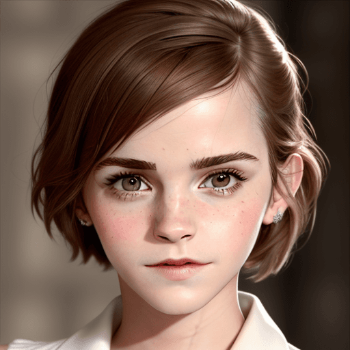 AI generated: Emma Watson, Extreme close-up face, symmetrical face,blushing.