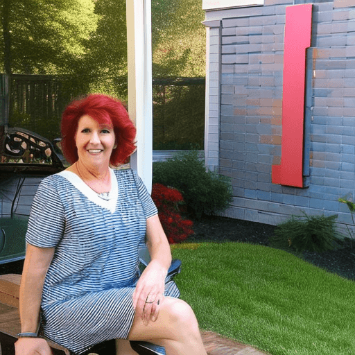 AI generated: Hot red haired mother milf big boobs looking at viewer thick thighs no pubic hair 