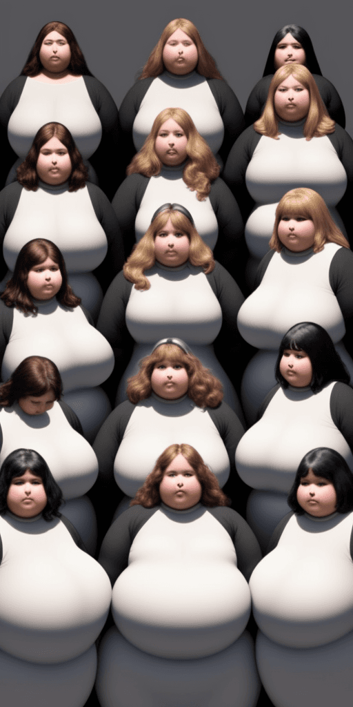 AI generated: 8 obese women in an illusory background, with a separate three-dimensional text saying 80% in front ...