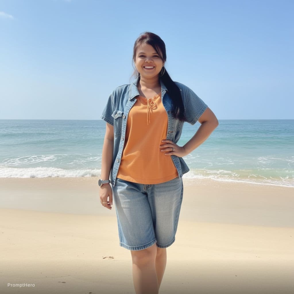 AI generated: Create a stylish swimsuit portrait of the uploaded person in a confident standing pose with one hand...