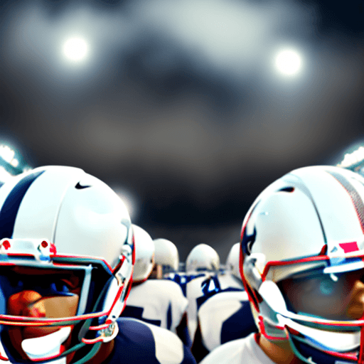 AI generated: panoramic image of American football players, wearing white helmets, looking straight into the camer...