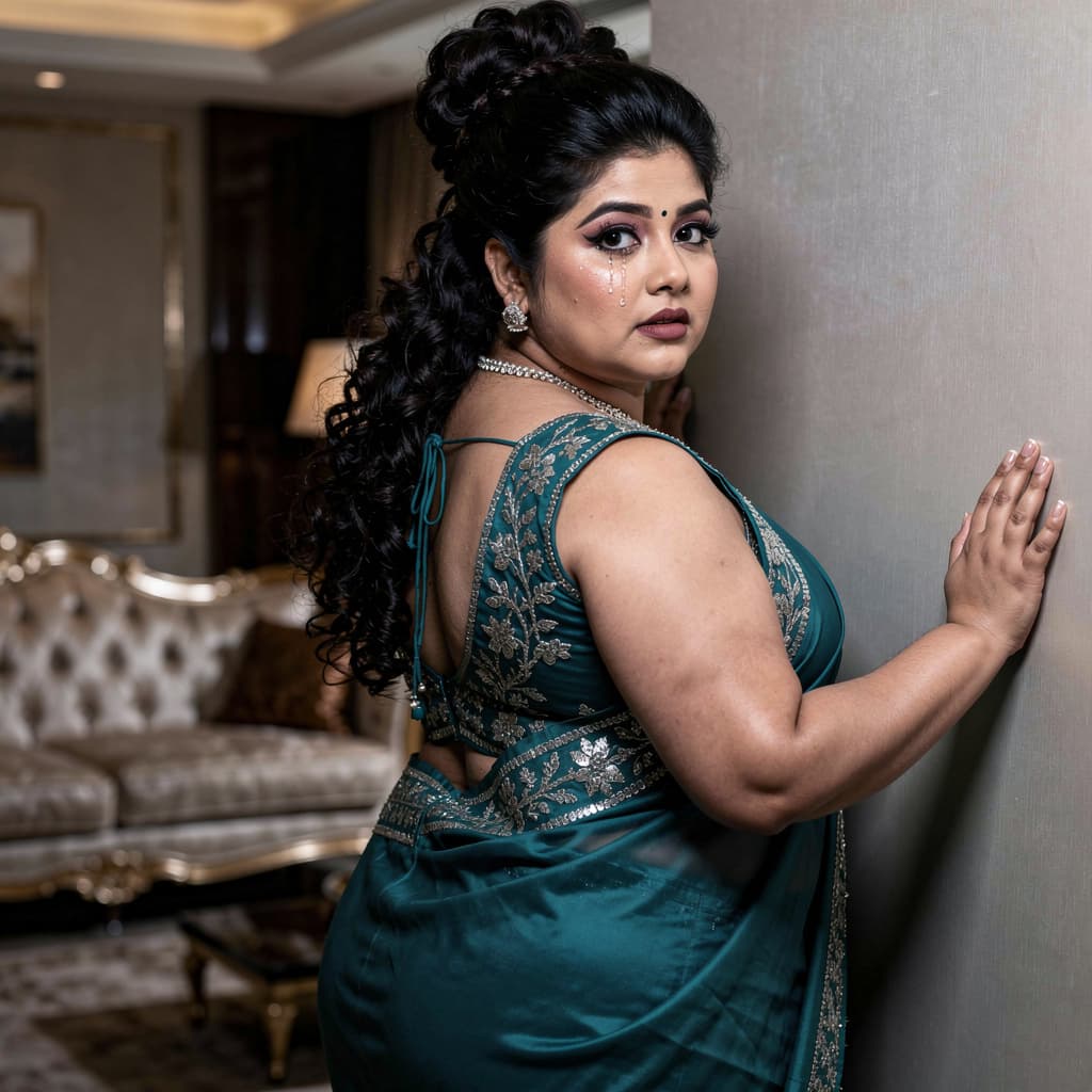 AI generated: most beautiful indian realstic girl with plus size FLAT stomach , breast size 48 FF, waist 25 , hips...