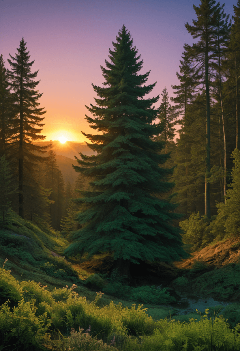 AI generated: Forest witch,dynamic colors,fantasy landscape setting,alien plants,sunset,highres,realistic
