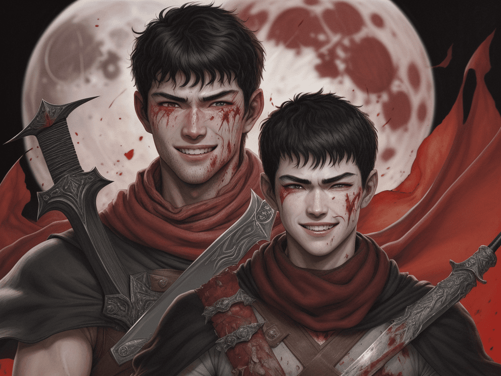 AI generated: portrait of guts \(berserk\), 1boy, black hair, smiling, teeth, closed mouth, looking at viewer, mal...