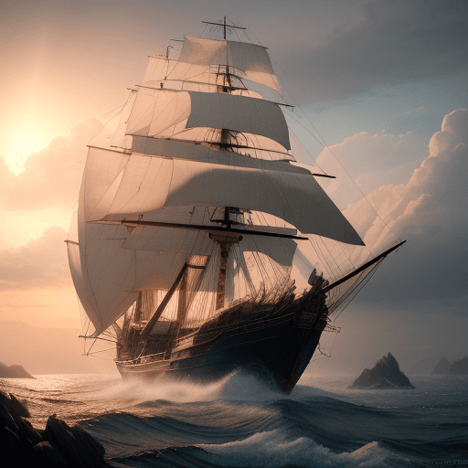 AI generated: Photo of a ultra realistic sailing ship, dramatic light, pale sunrise, cinematic lighting, battered,...