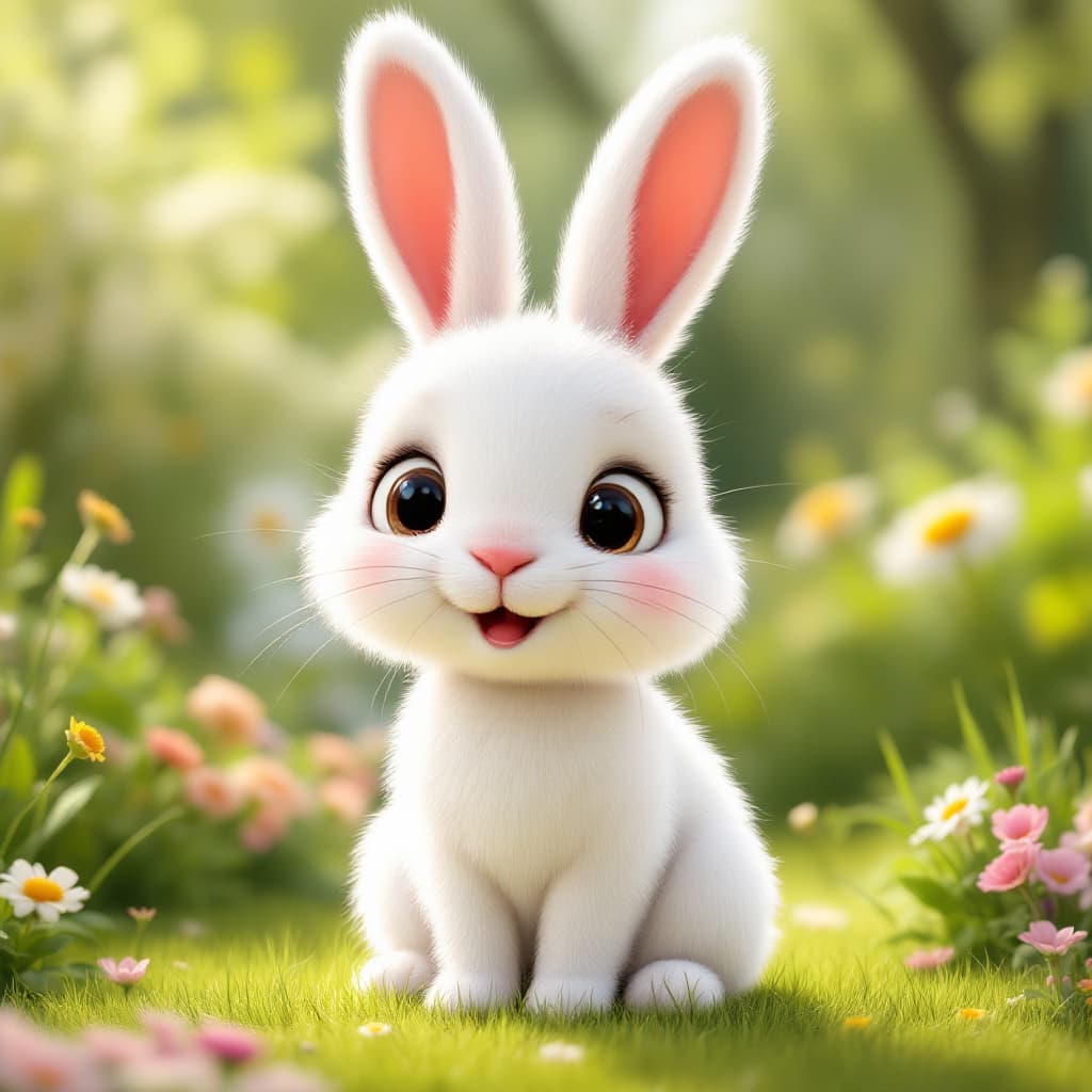 AI generated: Create a white happy cute mini lop rabbit in pixar style 3d --stylize 50 --v 6. 1