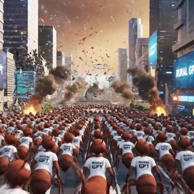AI generated video: 8-second video. Anime art style. Epic cinematic scene of thousands of giant anime-style ants wearing...
