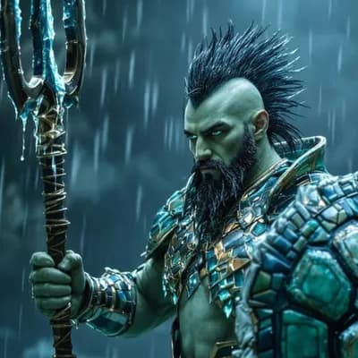 AI generated video: druid of the sea controlling the storm that rages around him