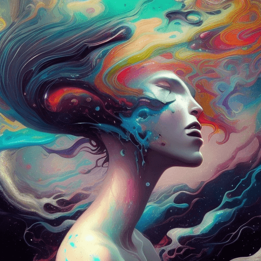 AI generated: a surreal picture with a woman's head ansiety in it, in the style of swirling colors, aleksi briclot...