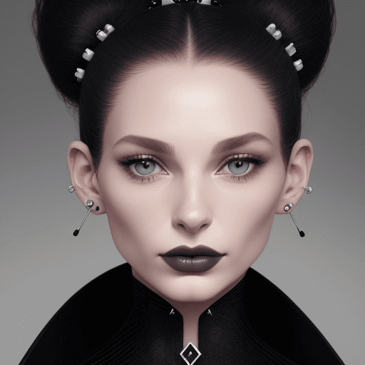 AI generated: a woman, a body piercing professional wearing a black coat, with very delicate piercings on her ears...