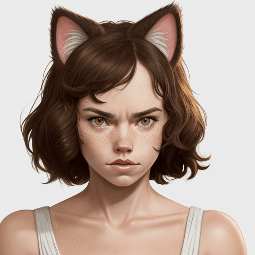 AI generated: Daisy Ridley as a cat girl with floppy tan furry ears, freckles cute