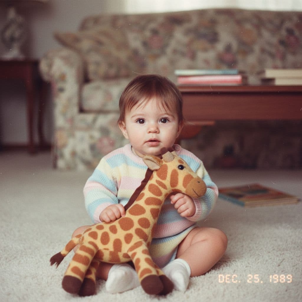 AI generated: make 6 months old baby picture from 1989, brown eyes, brown hair.