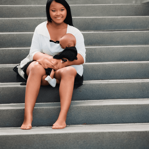 AI generated: A very pretty lady sitting on a set of stairs with a baby dragon beside her, 
