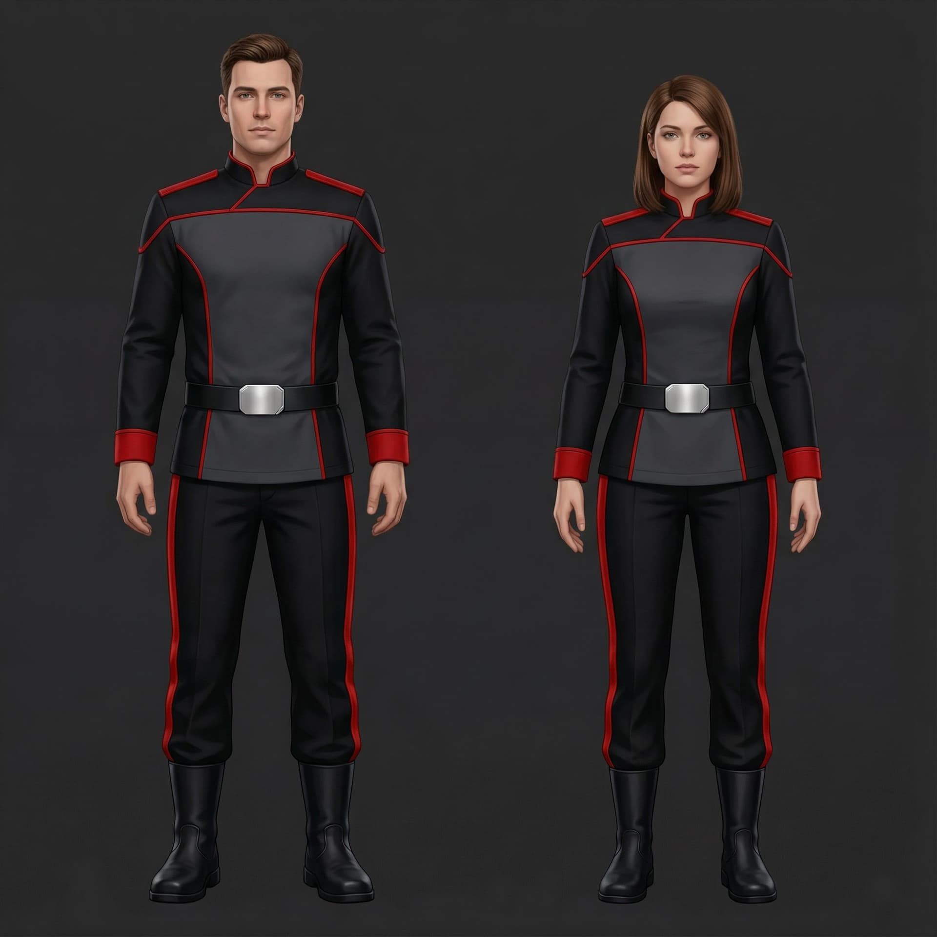 AI generated: Create a Sci-Fi uniform. Use the reference images one and two, and remove all patches and emblems. C...