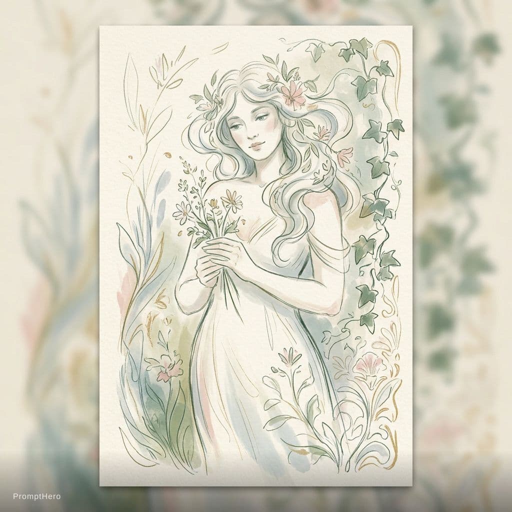 AI generated: Create a beautiful, intricate drawing of a woman in a nature-inspired, art nouveau style. The figure...