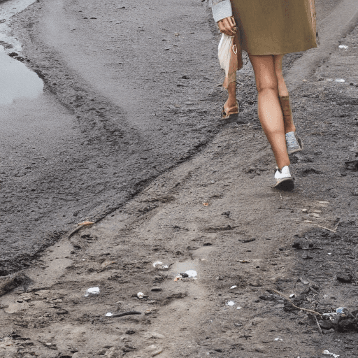 AI generated: female walking on dirty road near garbage