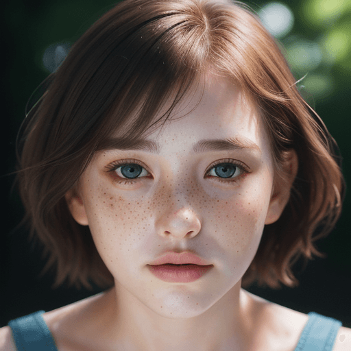 AI generated: Detailed and realistic portrait of a 20 year old woman with freckles, round eyes and short messy hai...