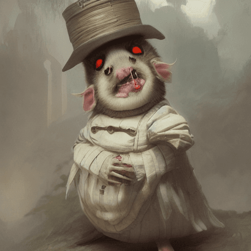 AI generated: hamster vampire dressed in a 19th century costume, smiled, symmetrical facial features, front game c...